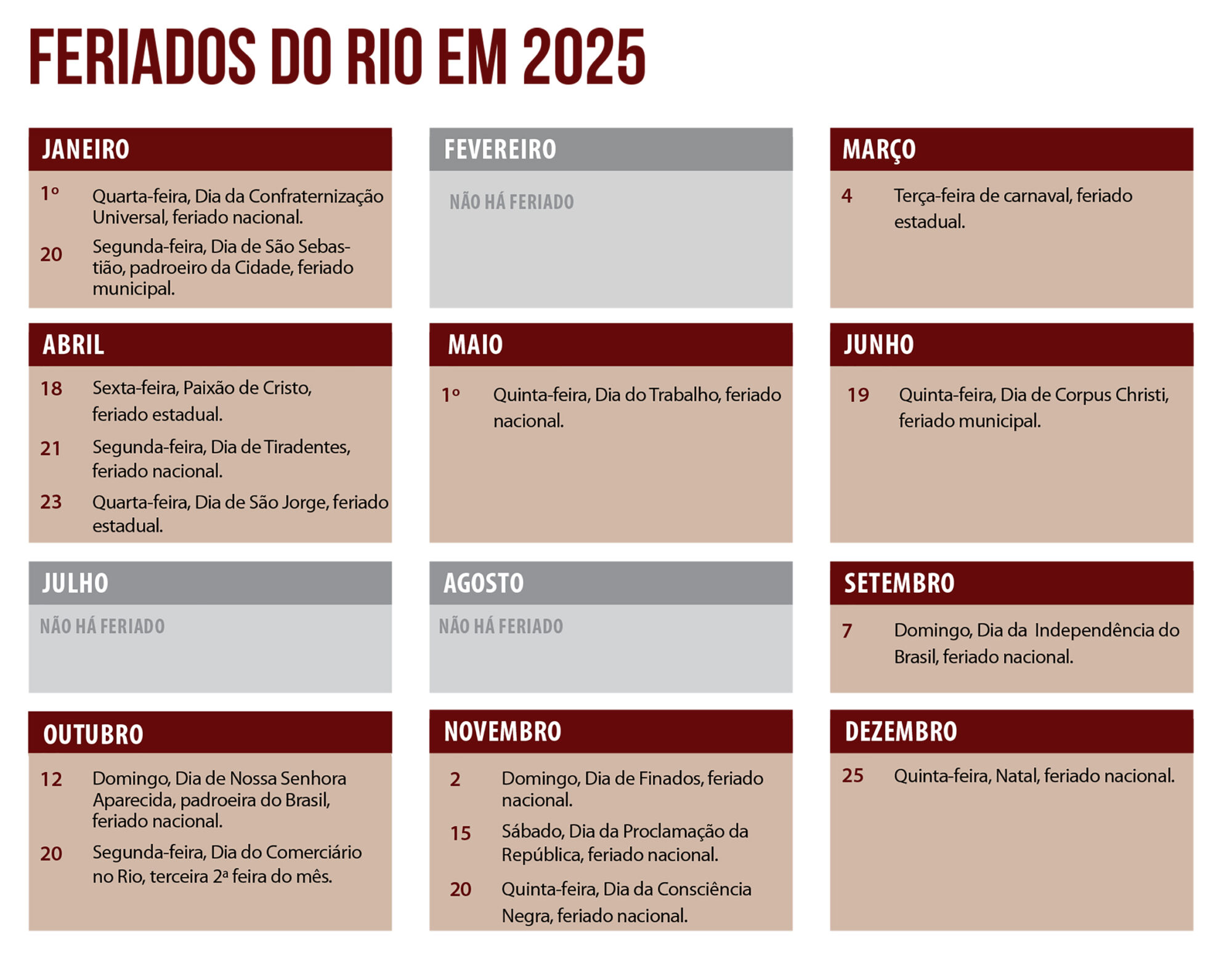 Feriados de 2025 – SindilojasRio